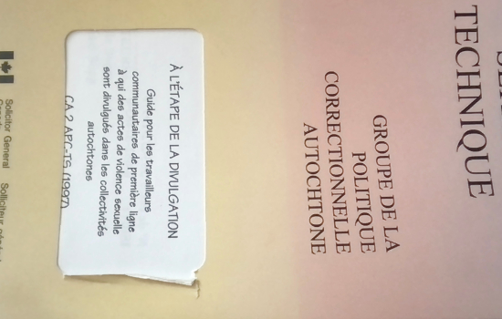 À l’étape de la divulgation : guide pour les travailleurs communautaires de première ligne à qui des actes de violence sexuelle sont divulgués dans les collectivités autochtones